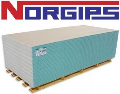 Гипсокартон Влагостойкий Стеновой 12,5*1200*2000 NORGIPS, РП